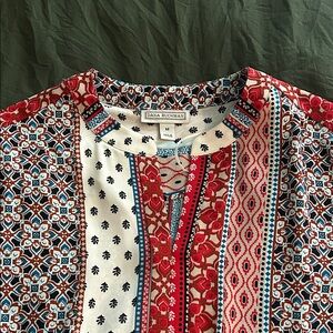 Dana Buchman Red and Blue Geometric Blouse
